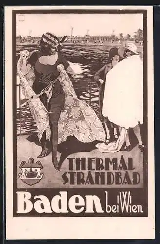 AK Baden, Frauen im Thermalbad Strandbad