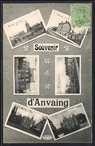 AK Anvaing, La Place, le gare, la poste, Villa Norbert, le Chateau