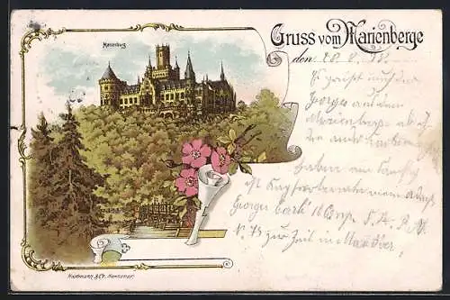 Lithographie Marienburg / Nordstemmen, Blick auf die Marienburg