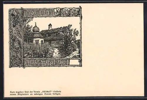 Künstler-AK Traunreut-Frauenbrunn, Kapelle, Exlibris Abbildung