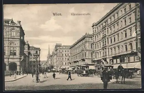 AK Wien, Kärntnerstrasse mit Pferdebahn