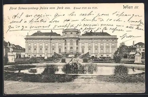 AK Wien, Fürst Schwarzenberg-Palais vom Park aus