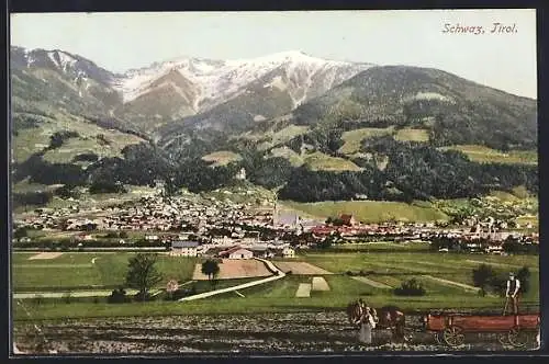 AK Schwaz, Totalansicht mit Bergpanorama