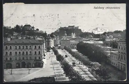 AK Salzburg, Mirabellplatz aus der Vogelschau