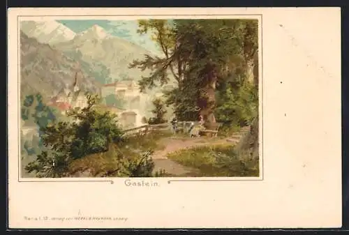Lithographie Gastein, Ortsansicht
