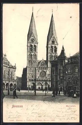AK Bremen, Blick auf den Marktplatz mit Strassenbahn