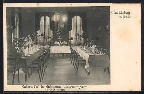 AK Berlin-Lichtenberg, Restaurant Schwarzer Adler, Frankfurter Chaussee 120, Ecke Gürtelstrasse, Hochzeitssaal