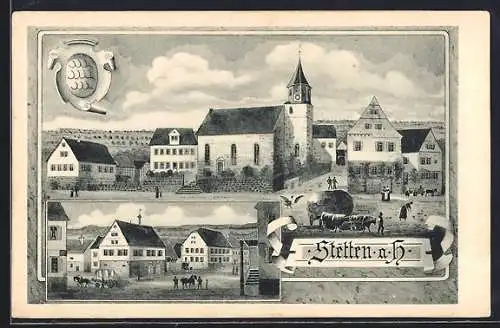 AK Stetten a. H., Ortsansicht mit der Kirche