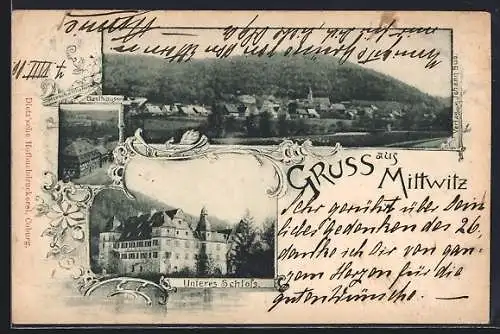 AK Mitwitz, Gasthaus, Unteres Schloss, Totalansicht