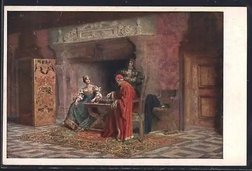 Künstler-AK Gemälde Schachspiel von Carl Probst