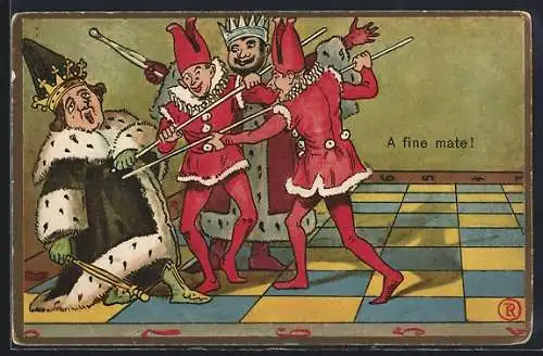 Künstler-AK Matt auf A7 durch König und 2 Läufer, Schach