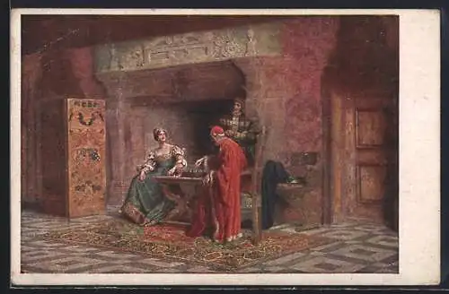 Künstler-AK Gemälde Schachspiel von Carl Probst