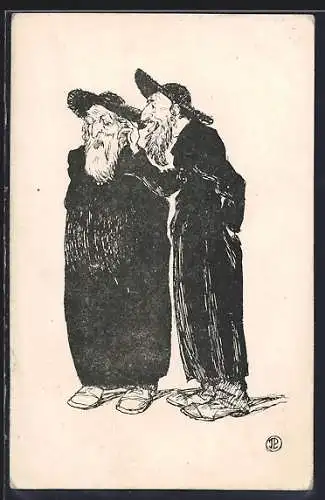 Künstler-AK Zwei alte jüdische Rabbis im Gespräch