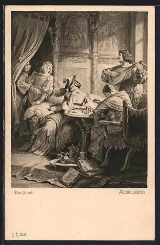 Künstler-AK Gemälde Adelheid von W. von Kaulbach, Hofdame und Geistlicher beim Schach