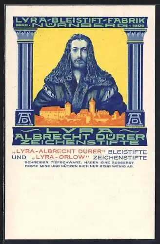 Künstler-AK Nürnberg, Reklame der Lyra-Bleistift-Fabrik für Albrecht Dürer Bleistifte
