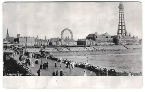 Metall-AK Blackpool, The Town seen from North Pier