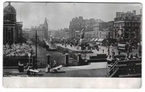 Metall-AK Manchester, Piccadilly, Strassenbahn