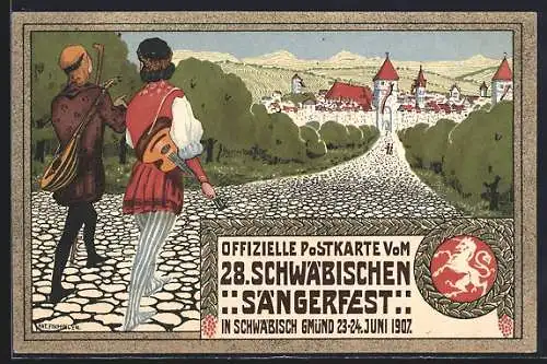 Künstler-AK Ganzsache PP27C88: Schwäbisch Gmünd, 28. Schwäbisches Sängerfest 1907, Festpostkarte