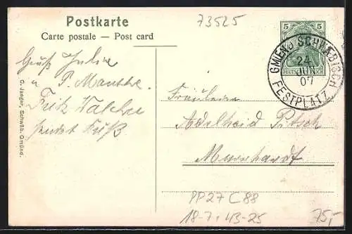 Künstler-AK Ganzsache PP27C88: Schwäbisch Gmünd, 28. Schwäbisches Sängerfest 1907, Festpostkarte