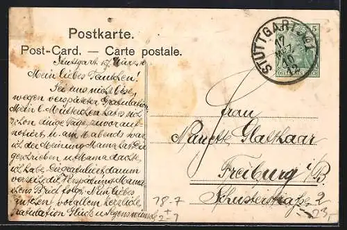 AK Stuttgart, 25. Stiftungsfest des Württembergischen Philatelisten-Vereins, Sammler mit Album und Lupe, Ganzsache