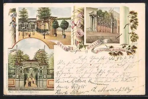 Künstler-AK Berlin, Gasthaus Böhmisches Bräuhaus, Wirtschaftsgarten Landsberger Allee 11-13, Ganzsache PP9 F7 /05