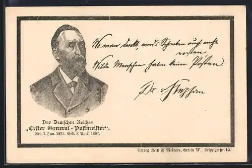 AK Dr. Heinrich von Stephan, Erster General-Postmeister des Deutschen Reiches, 1831-1897, Ganzsache
