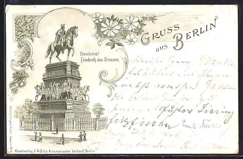 Lithographie Berlin, Denkmal Friedrich des Grossen, Ganzsache
