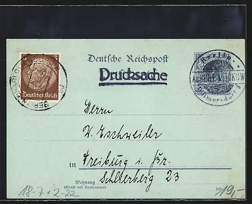 AK Berlin-Wilmersdorf, Markenhandlung Klickow, Kaiserallee 157, Marken und Ganzsachen, Ganzsache