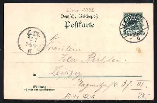 Lithographie Leipzig, XVII. Mitteldeutsches Bundesschiessen 1898, Festpostkarte, Ganzsache