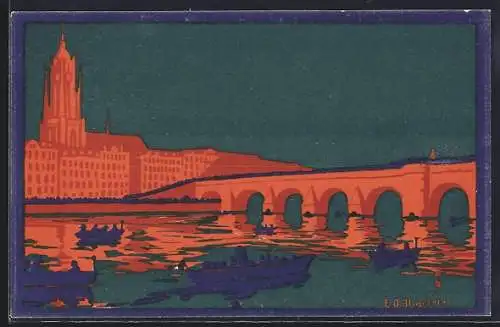 Künstler-AK Frankfurt a. M., Festpostkarte zur Einweihung des Osthafens 1912, Ganzsache