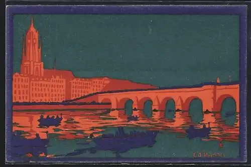 Künstler-AK Frankfurt a. M., Festpostkarte zur Einweihung des Osthafens 1912, Ganzsache