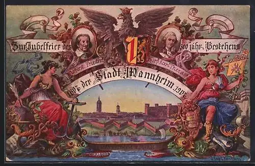 AK Mannheim, Jubelfeier zum 300 jähr. Bestehen der Stadt 1907, Ganzsache PP27 C 90