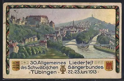 Künstler-AK Tübingen, 30. Allgemeines Liederfest des Schwäbischen Sängerbundes 1913, Ganzsache