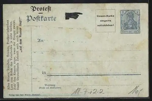 Künstler-AK Abschied der 2Pfg. Marke, Protest-Postkarte, Ganzsache