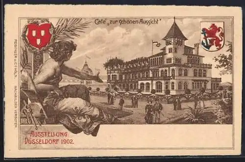 AK Düsseldorf, Ausstellung 1902, Café zur schönen Aussicht, Ganzsache