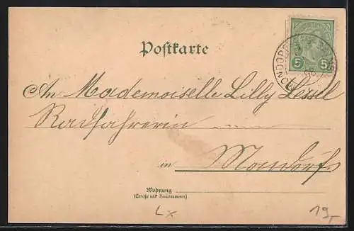 Lithographie Luxemburg, Ortsansicht, Ortspartie mit Brücke