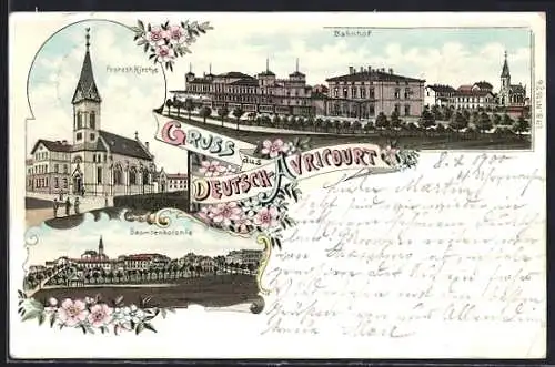 Lithographie Deutsch-Avricourt, Beamtenkolonie, Bahnhof, Protest. Kirche