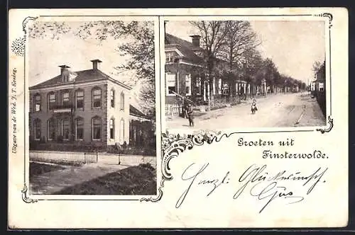 AK Finsterwolde, Ortspartie und Strassenpartie