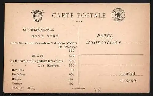Künstler-AK Constantinople, Hotel M. Tokatlian, Grand Rue de Pera, Strassenbahn