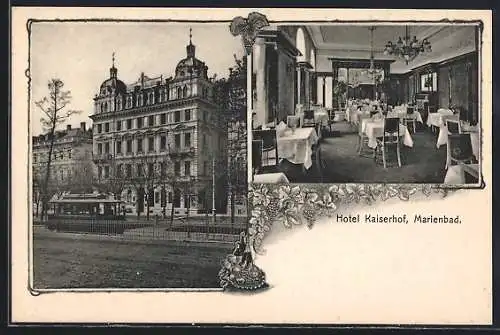 AK Marienbad, Hotel Kaiserhof mit Strassenbahn