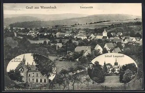AK Wiesenbach / Neckargemünd, Schule und Rathaus, Schloss Langenzell, Ortsansicht