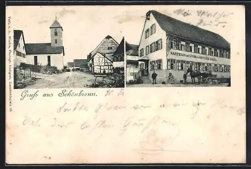 AK Schönbronn / Wildberg, Gasthaus zur Linde v. Gottlieb Schill, Strassenpartie mit der Kirche