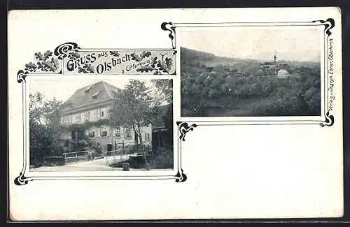 AK Olsbach b. Offenburg, Panorama, Blick auf ein grosses Gebäude