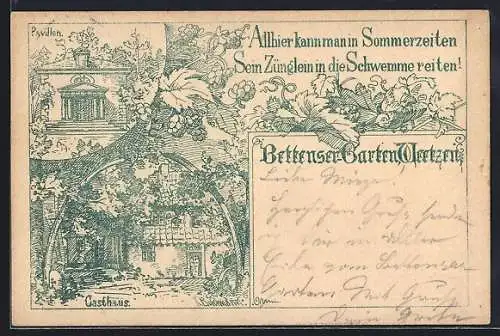 Lithographie Weetzen, Gasthaus Bettenser Garten mit Pavillon