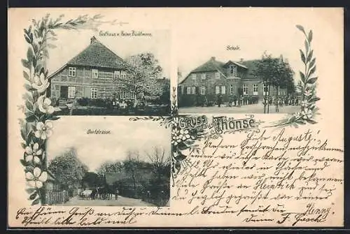 AK Thönse, Gasthaus v. Heinrich Büchtmann, Dorfstrasse, Schule