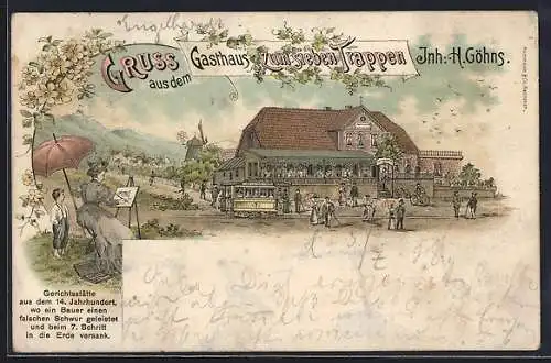 Lithographie Benthe, Das Gasthaus zum sieben Trappen v. H. Göhns