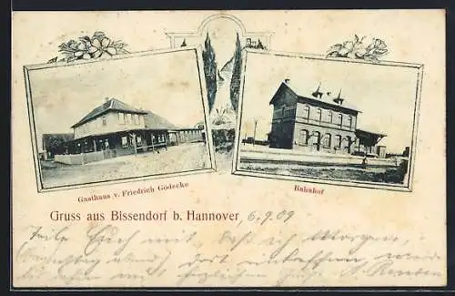 AK Bissendorf / Hann., Bahnhof, Gasthaus von Friedrich Gödecke