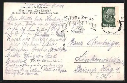 AK Godshorn b. Hannover, Gasthaus Zur Linde v. Louis Balke