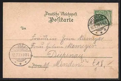 Lithographie Walsrode, Langestrasse, Kloster, Ortsansicht mit Fluss