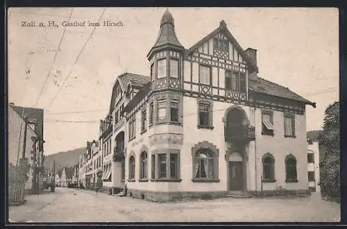 AK Zell a. H., Gasthof zum Hirsch mit Blick in die Strasse